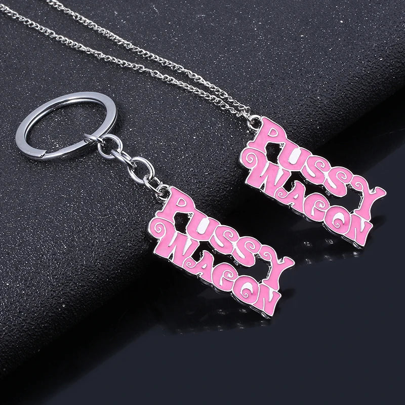 SG Top Fashion Kill Bill PUSSY WAGON Keychain Pink Key Chains Women Girl Bag Car Keyring Accessories Christmas Jewelry Gift