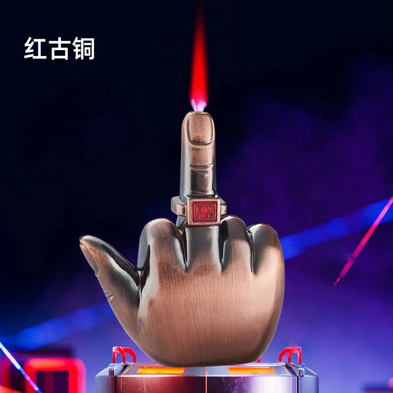 Funny Middle Finger Torch Lighter with Fuk You Voice Windproof Jet Flame Lighters Smoking Refillable Butane Lighter(No Fuel)