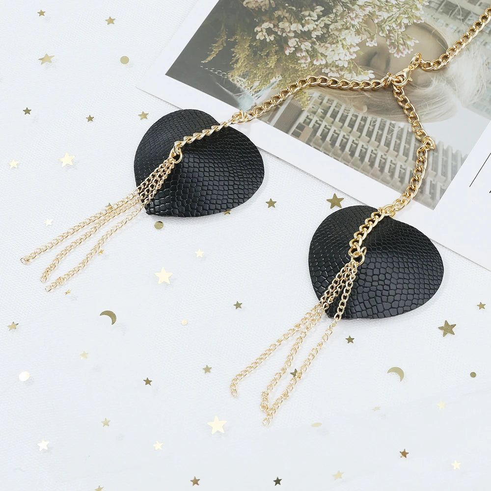Sexy Metal Chain Linked Nipple Cover with Choker Nipple Pasties Reusable Women Bondage Choker Collar Body Chain Sex Games Toys