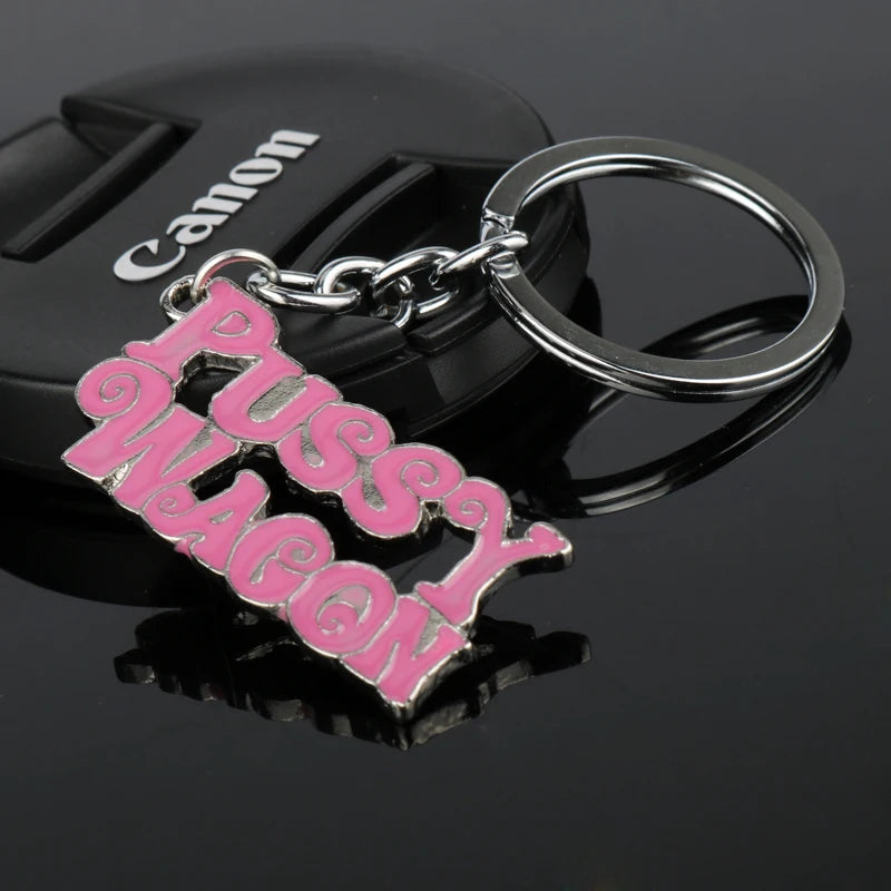 1PC High Quality Alloy Fashion Movie Kill Bill Series "PUSSY WAGON" Keyring Letter Pendants Accessories for Women Men Gift -50