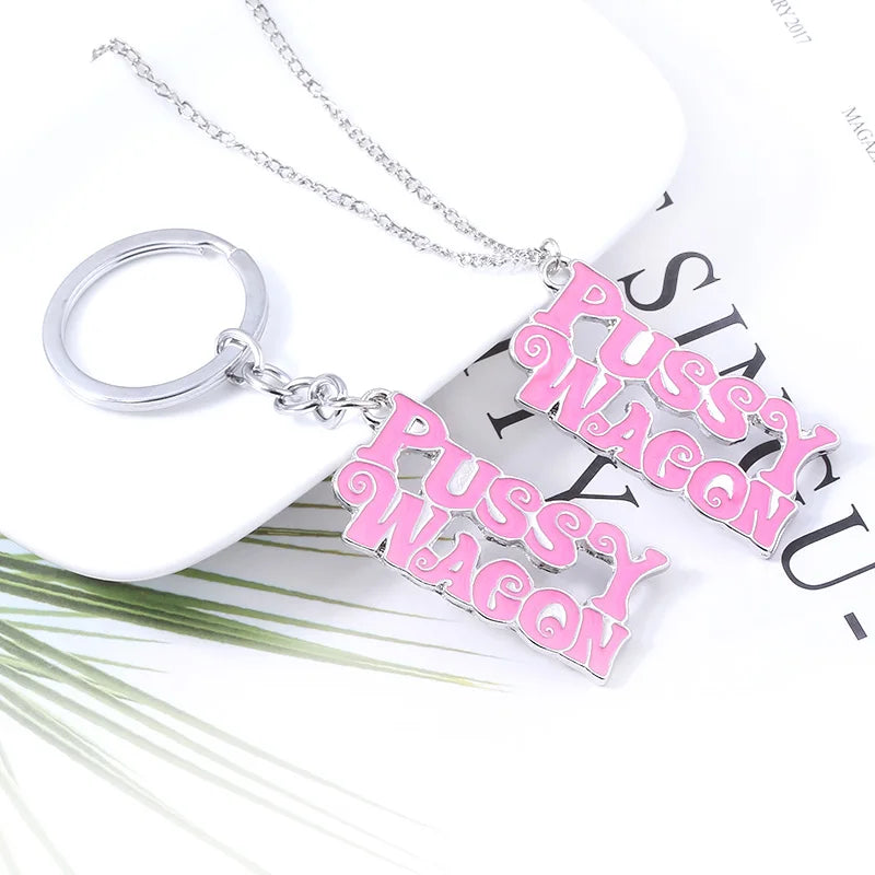 SG Top Fashion Kill Bill PUSSY WAGON Keychain Pink Key Chains Women Girl Bag Car Keyring Accessories Christmas Jewelry Gift