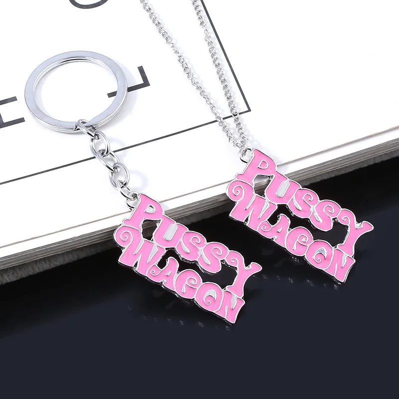 SG Top Fashion Kill Bill PUSSY WAGON Keychain Pink Key Chains Women Girl Bag Car Keyring Accessories Christmas Jewelry Gift