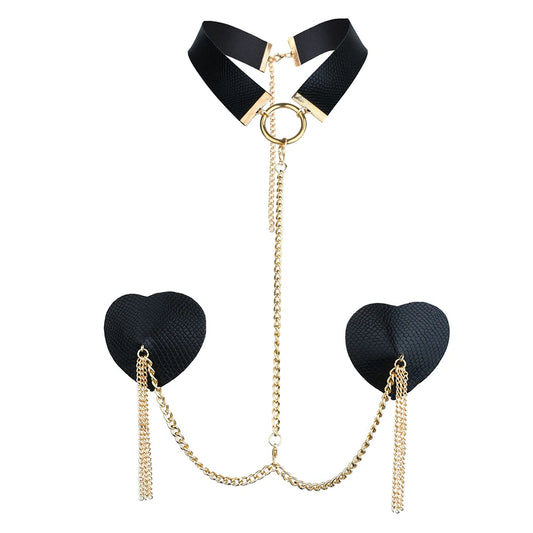 Sexy Metal Chain Linked Nipple Cover with Choker Nipple Pasties Reusable Women Bondage Choker Collar Body Chain Sex Games Toys