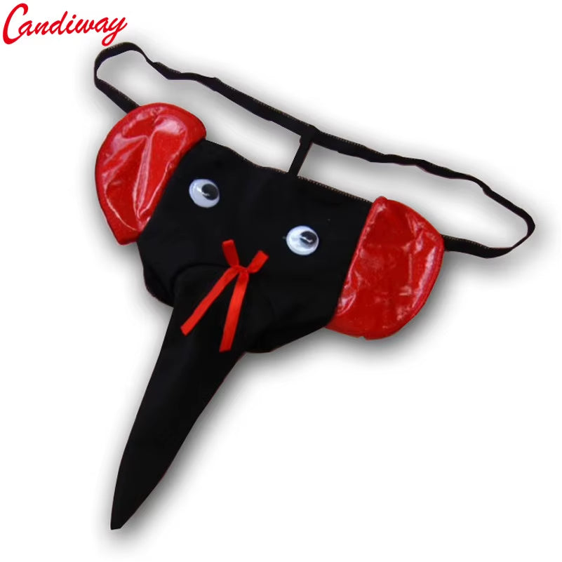 Candiway Men Mini Panty Lover Briefs Sexy Lingerie Bodysuit G-String Underpant Elephant Cartoon Pattern More Adult Fun Sex Game
