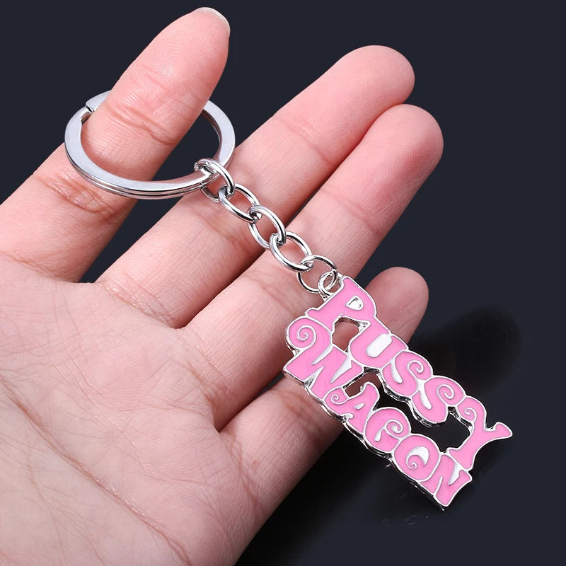 SG Top Fashion Kill Bill PUSSY WAGON Keychain Pink Key Chains Women Girl Bag Car Keyring Accessories Christmas Jewelry Gift