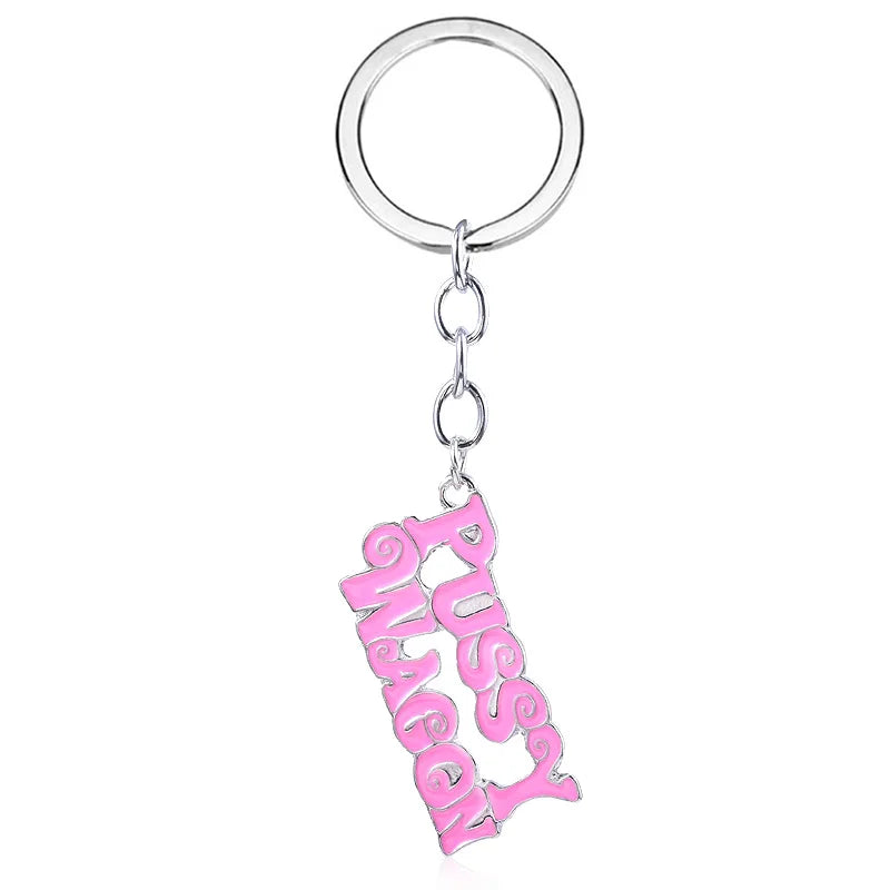 SG Top Fashion Kill Bill PUSSY WAGON Keychain Pink Key Chains Women Girl Bag Car Keyring Accessories Christmas Jewelry Gift